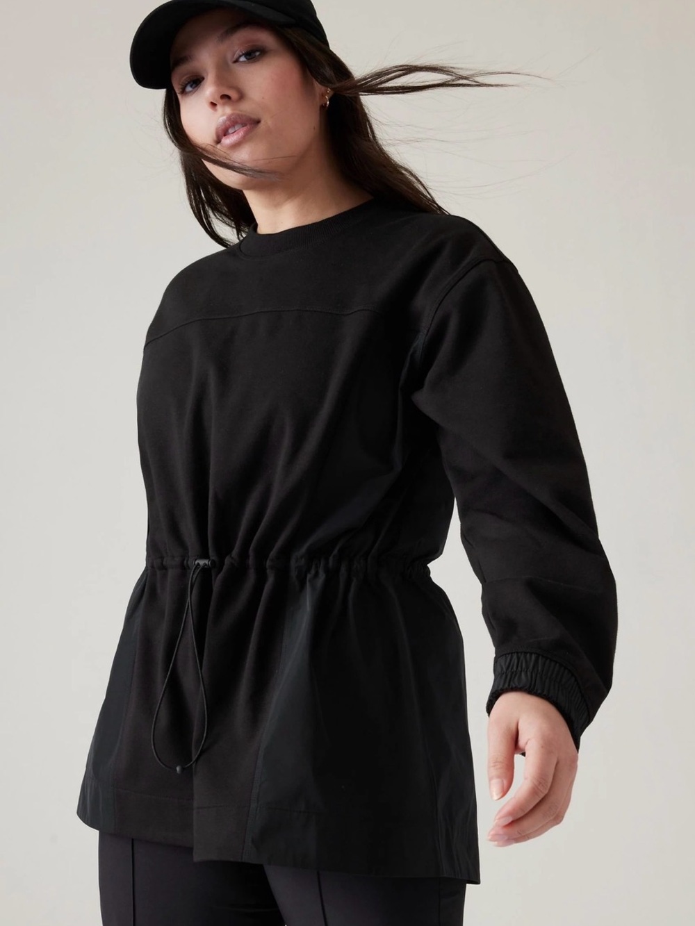 NWT Athleta sweatshirt with cinch waist - in black. Org. $130